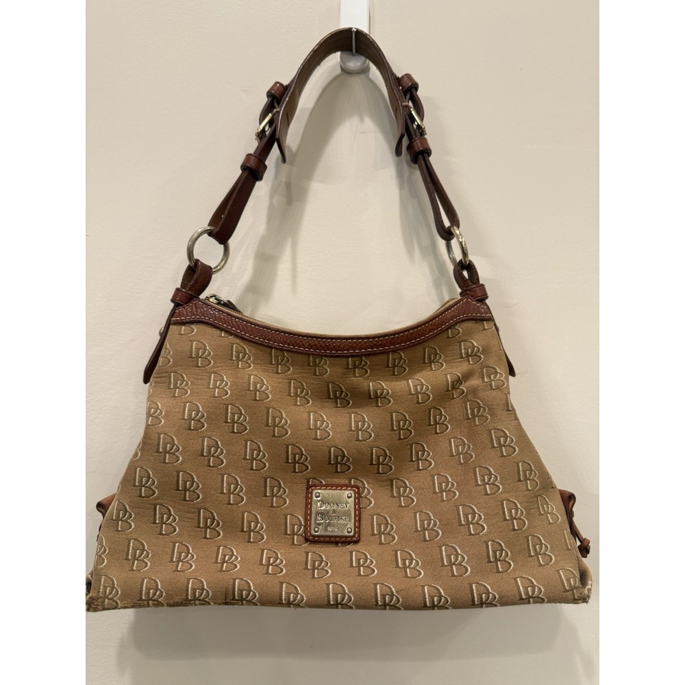 Dooney & Bourke Vintage Y2K DB Monogram Shoulder Bag Brown Hobo Leather